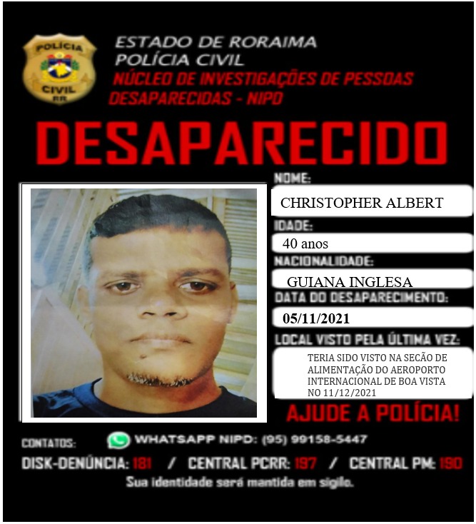 Polícia Civil Pede Ajuda Da População Para Localizar Guianense Desaparecido Roraima 1 8375