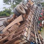 Caminhão carregado com bananas tomba em ponte no interior de Roraima