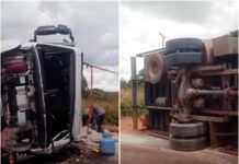Caminhão capota após colisão com carro na BR-174 em Boa Vista Caminhão capota após colisão com carro na BR-174 em Boa Vista