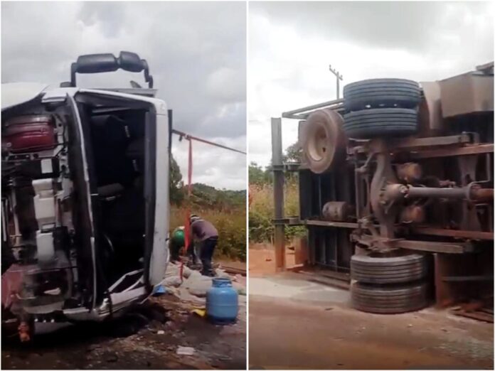 Caminhão capota após colisão com carro na BR-174 em Boa Vista