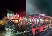 Carro e micro-ônibus pegam fogo após colisão em São Luiz, no Sul de Roraima