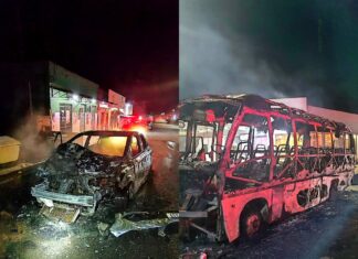 Carro e micro-ônibus pegam fogo após colisão em São Luiz, no Sul de Roraima