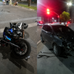 Colisão entre carro e moto deixa duas pessoas feridas no Caçari acidente carro moto