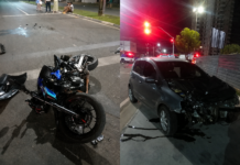 Colisão entre carro e moto deixa duas pessoas feridas no Caçari acidente carro moto