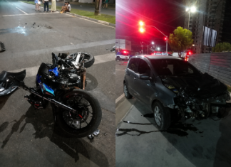 Colisão entre carro e moto deixa duas pessoas feridas no Caçari acidente carro moto