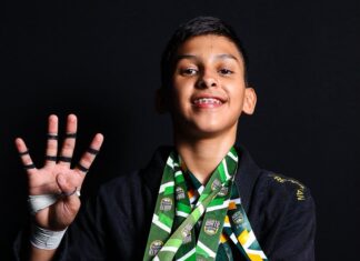 Lutador de 13 anos disputa cinturão do Campeonato Amazonense de Luta Livre de Praia lutador