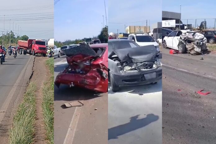 Caminhão perde o freio e provoca colisão em cadeia com sete veículos na BR-174 em Boa Vista